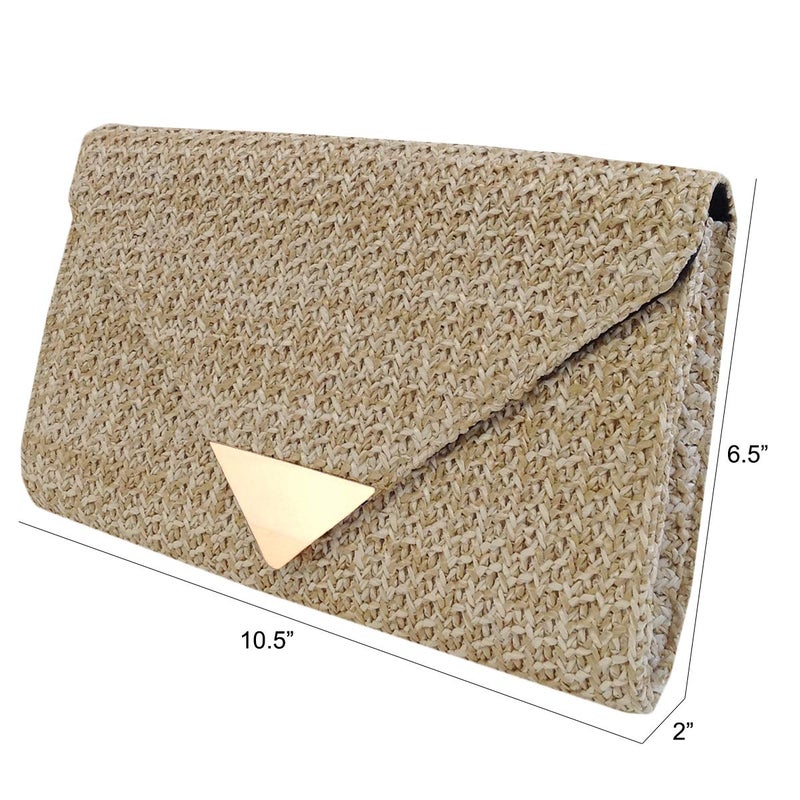 JNB Natural Straw Clutch, Natrual - Image 3